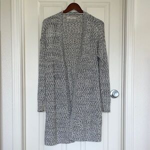 LOFT Marled Gray Open-Front Longline Cardigan Sweater